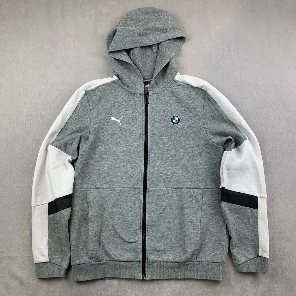 Puma BMW Mens Sweater XL (Fits Medium) Gray Full Zip Hoodie M Motorsport Cars